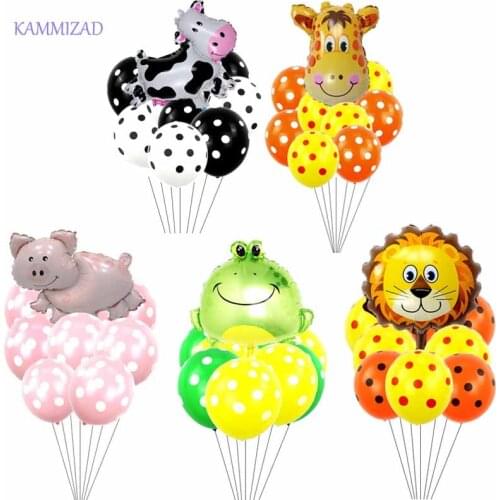 Mini Animal Foil Balloons set Forest Zoo Theme Birthday Party Balloons Polka Air Dot Latex Balloon Kids inflatable Baby Shower
