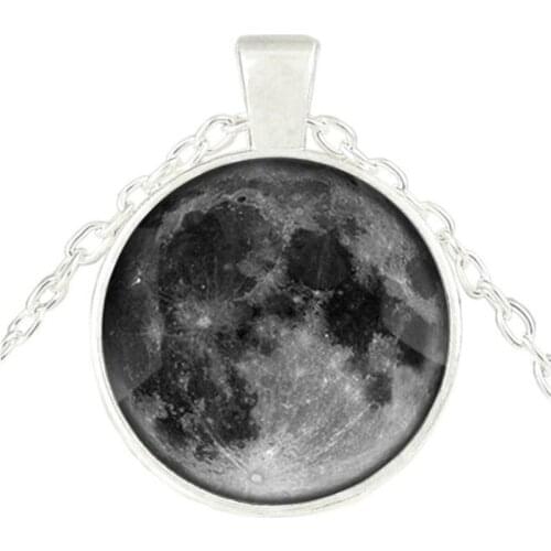 New Personality Fashion Double Side Glass Ball Necklace Earth Planet Pattern Jewelry Galaxy Astronomy Pendant Necklace