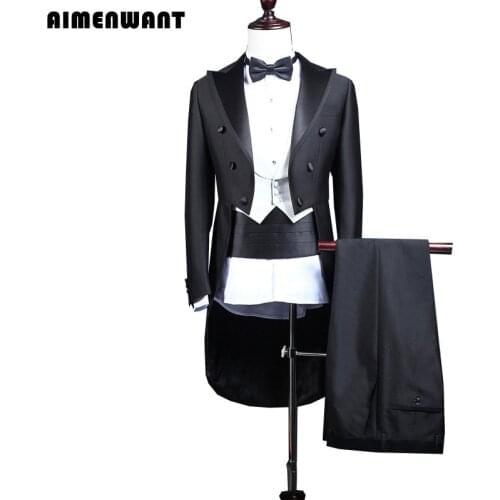 AIMENWANT Custom made Mens Stage Costume Korean Studio Tuxedo Suit Male Slim Groom Wedding Dress Suits(Jacket+Vest+Pants) 3pcs