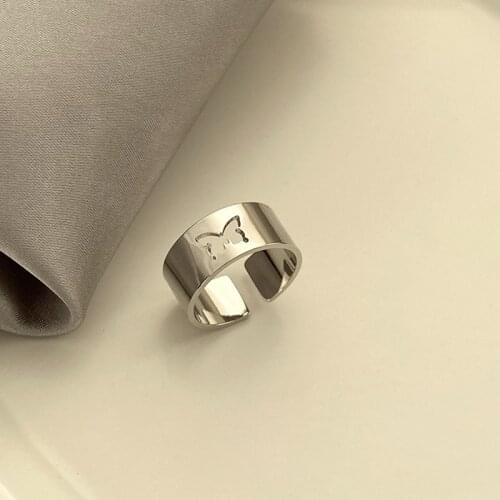 Free 2pc Couple Rings Set Copper Butterfly Rings For Women Men Hollow Gift Finger Decor Punk Korea Stainless Steel Ring Jewelry