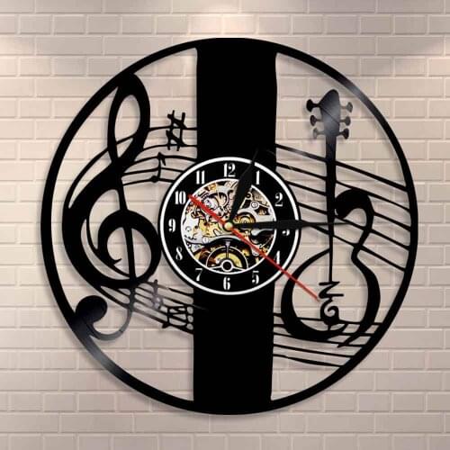 Musical Instrument Violin Key Vinyl Record Wall Clock Treble Clef Music Note Wall Art Wall Clock Classical Music Home Decor Gift