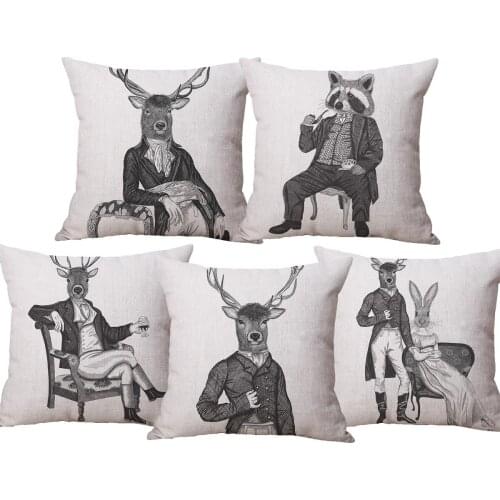 Nordic Art Zebra Giraffe Rabbit Cushion Covers Black and White Fashion Animal Beige Linen Pillow Case 45X45cm Sofa Decoration