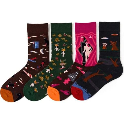 Art Socks Men New Style Harajuku Fashion Crew Cotton Hot Sale Cartoon Couples Unisex Funny Casual Cycling Mid Calf Women Sock