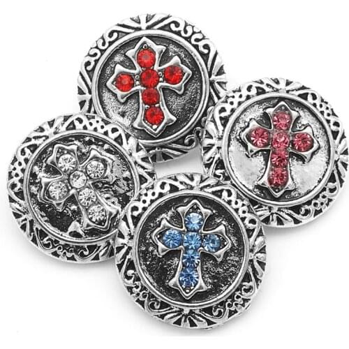 New Fashion Round Rhinestone pattern Cross metal 18mm snap buttons fit 18mm snap jewelry wholesale KZ3292