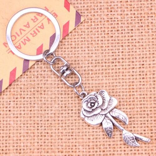 New Fashion Keychain 42*19 mm rose flower Pendants DIY Men Jewelry Car Key Chain Ring Holder Souvenir For Gift