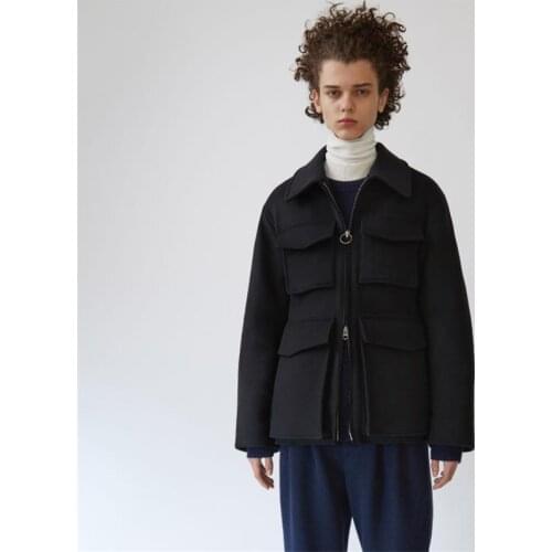 Autumn and winter models woolen jacket multi-pocket British style European and American retro