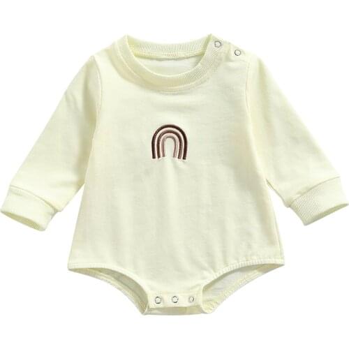 2021 Autumn Clothes For Newborns Rainbow Embroidery Long-Sleeves Jumpsuit with Crotch Buttons Clothing For Girls Boys Baby Set