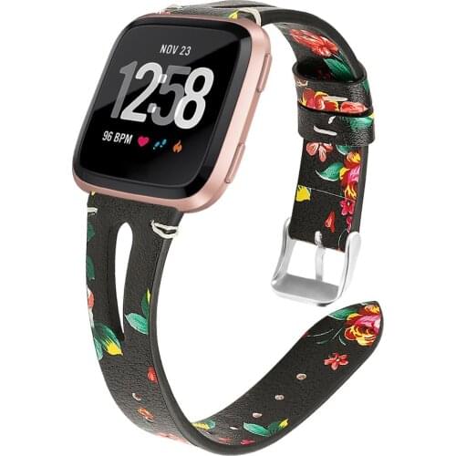 For Fitbit Versa Band Flower Pattern Replacement Wristband Bands Watchband Strap Accessories Genuine Leather Watch Band Bracelet
