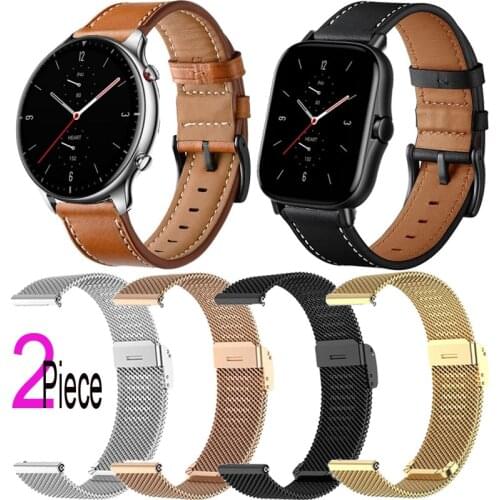 Leather Wristband For Xiaomi Amazfit Bip U S GTS 2 Mini 2e Stratos Pace Watchband Milanese Smart Watch Strap 20mm 22mm Strap