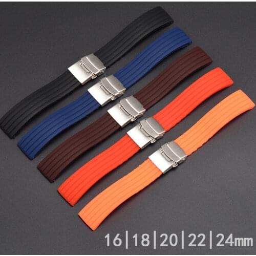16mm 18mm 20mm 22mm 24mm Silicone Replacement Watch Band Strap Universal Rubber Waterproof Sport Watchband Bracelet Accessories