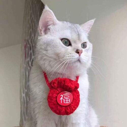 Manual Red Fu Cat Bag Crocheted Collar Necklace for Cats Woolen Dog Bibs Yorkie Sweet Pet Scarf Pink Cat Accessories Kitten Rag