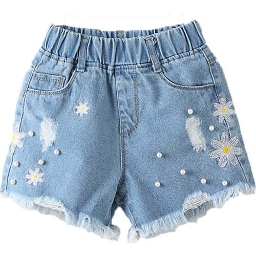 New Summer Kids girls Short baby hole Denim Shorts Fashion Girl Princess Jeans Children Pants Girls Flower Girls Clothing