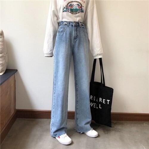 Spring Autumn 2020 new all-match casual pants womens straight high-waisted wide-leg micro-flares harem Denim jeans