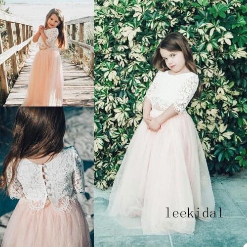 Vintage Half Sleeve Flower Girl Dresses Two Piece Lace Tassel Kids Birthday Party Dresses Girls Party Photography Dresses Custom