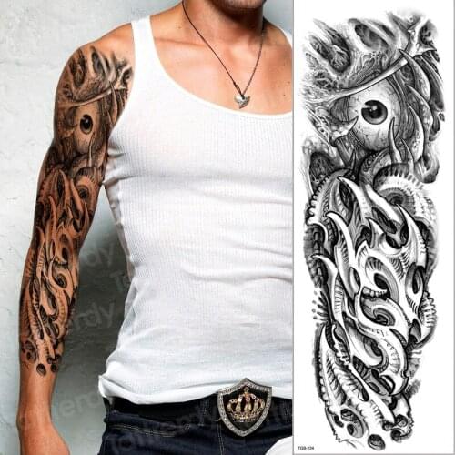 Temporary tattoos large mechanical waterproof black tattoo for men boys sex robot arm sleeve tattoo machine fake decal stickers