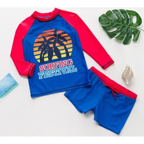High Quality Boys Swimsuit Two pieces Boys Surfing suit Kids Rash Guard set 4~10Y Long sleeves Boys Beach wear-ST9035