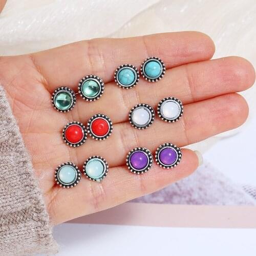 Brincos Femme 6Pairs Bohemian Stud Earring Set Boho Green Colorful Crystal Earrings for Women Jewelry Indian 2019 Earrings Set
