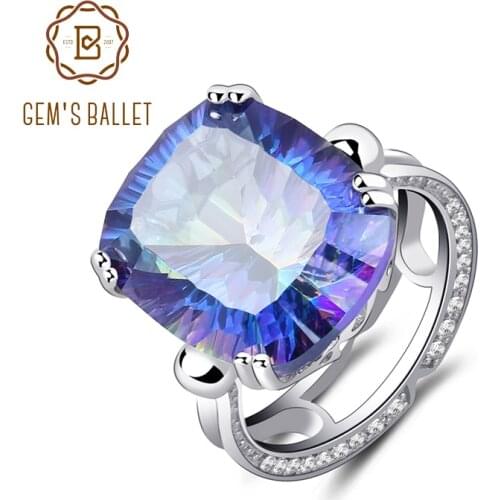 GEMS BALLET 18.42Ct Natural Rainbow Fire Mystic Topaz Ring Cocktail For Women 925 Sterling Silver Vintage Fashion Jewelry