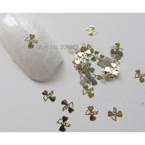 MS139-2 100pcs Gold Cute Love Heart Metal Sticker Nail Art Metal Sticker Nail Art Decoration Non-adhesive Sticker
