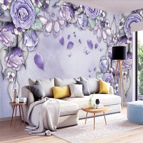 Customized 3d Wallpapers Mural European Purple Flowers Jewelry Background Wall Sofa Living Room TV Family Art Deco Painting
