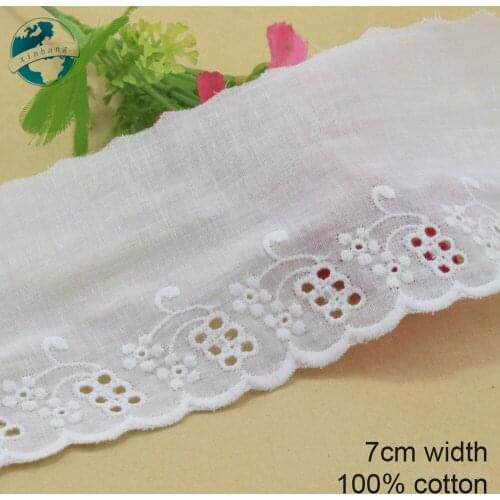 5yards 7cm white 100% cotton embroidery lace french lace ribbon fabric guipure diy trims warp knitting sewing Accessories#3167