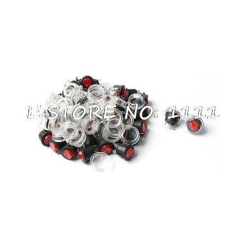 50 Pcs 6A AC250V 10A 125VAC 3 Pins 2 Positions SPST Red Lamp Round Rocker Switch w Cover KCD1-105/N
