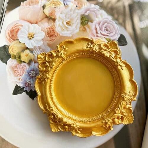 Concrete Candle Holder Mold Jewelry Storage Dish Silicone Mold European Embossed Cement Plaster Tray Mold