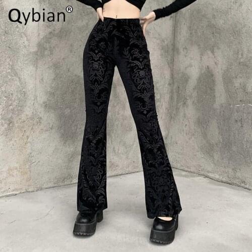 Autumn And Winter Jacquard Wide Leg Pants Lace Up Wide Waistband Skinny Gothic Fashion Trousers Women Punk Rock High Waist Pants