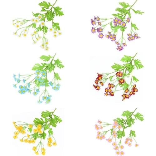 1Bunch 53cm Artificial Chamomile Bouquet With Green Leaf Colorful Fake Flower DIY Birthday Wedding Garden Home Decor Shoot Props