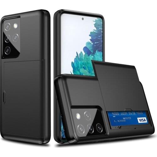 Wallet Card Slot Slide Holder Cover For Samsung Galaxy S21 Ultra Phone Case iPhone Galaxy S20 Ultra Note 20 Ultra S20 FE S21Plus