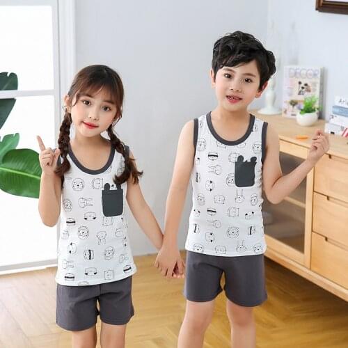 Children Pyjamas Boys Girls 2Pieces Kids Summer Cotton Vest shorts Clothing Sets Cartoon Pajamas Sleepwear For 2 4 6 8 10 Years