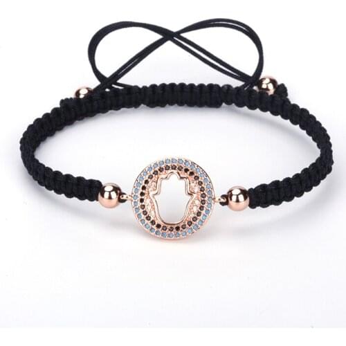 Hot Sale Pave CZ Round Hand-woven Bracelets For Women Crystal Jewelry Charms Bracelets Adjustable Bracelet Rose Gold Sliver