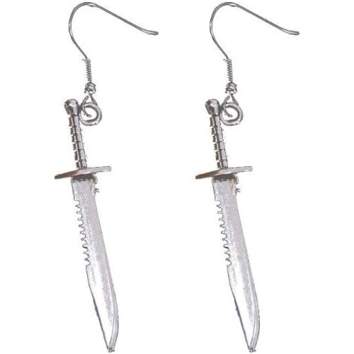 Gothic Dagger Sword Pirate Medieval Renaissance Silver Finish Dangle Earrings