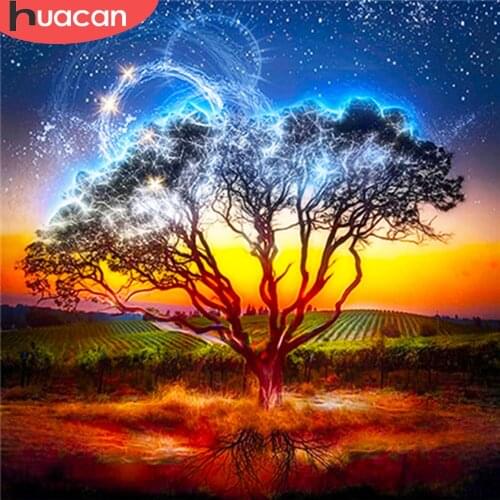 HUACAN Full Square/round Diamond Painting Tree Diamond Embroidery Cross Stitch Landscape Mosaic Home Decoration