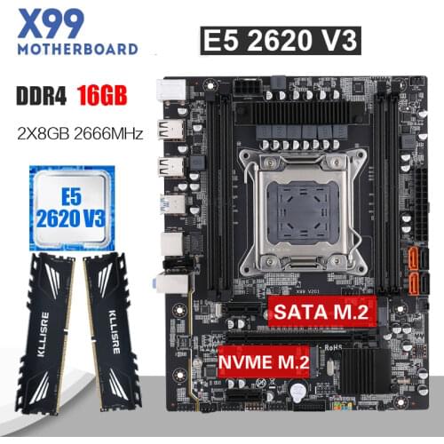 Kllisre X99 motherboard set with Xeon E5 2620 V3 LGA 2011-3 CPU 2pcs X 8GB =16GB 2666MHz DDR4 memory