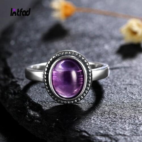 New Fashion 8x10 MM Oval Natural Amethyst Rings Womens 925 Silver Jewelry Ring Wholesale High Quality Gifts Vintage Fine