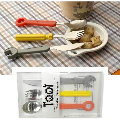 Creative Spanner screwdriver shape tableware silicone stainless steel Portable Travel Kids Cutlery ss1686