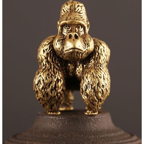 Brass King Kong Gorilla Statue Small Tea Pet Ornaments Orangutan Sculptures Figurines Decorative Handicrafts Figure GY35