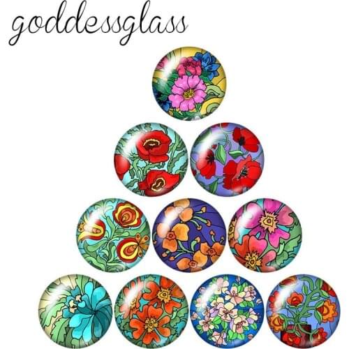 Fashion Beauty Painting Flowers 10pcs 12mm/18mm/20mm/25mm Round photo glass cabochon demo flat back Making findings ZB0981