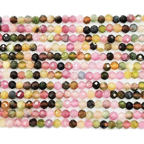 Natural Stone Rainbow Tourmaline 2-6mm High Quality Faceted Tourmaline Round Beads for DIY Bracelet Necklace Earring Accessories