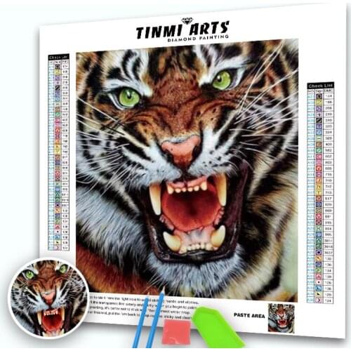 New Arrival 5d Diamond Painting Full Drill Round Ferocious Tiger Cross Stitch Diamond Embroidery Animal Home Decor