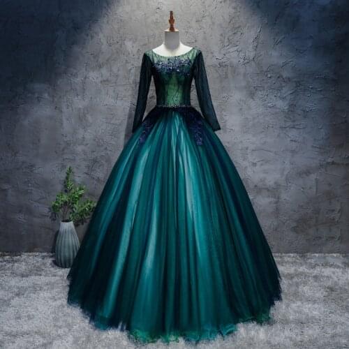 100%real black green long sleeve movie cosplay vintage medieval dress Renaissance Gown fairy carnival Victoria dress