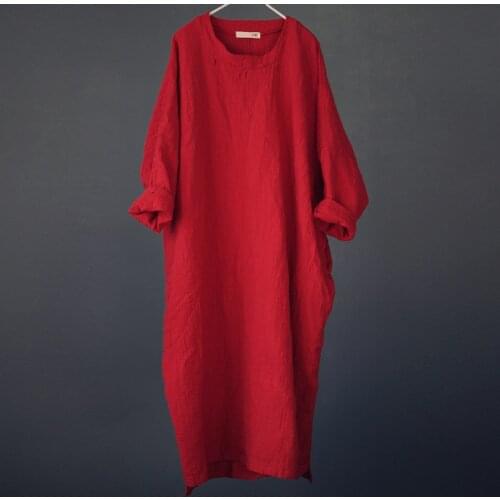 NINI WONDERLAND Autumn Embroider Cotton Linen Dress 2021 Spring Women Nation Style Loose Robe Dress Female Long Sleeve Big Size