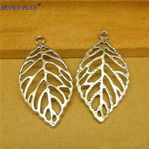High Quality 20 Pieces/Lot 48mm*26mm Antique Silver Plated Antique Bronze Gold Color Leaves Leaf Charms For Jewelry Making