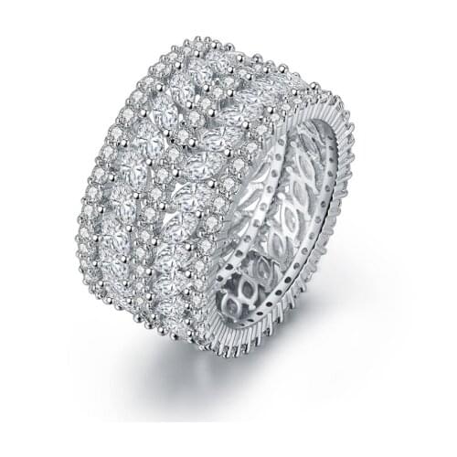 Stunning Luxury Jewelry 925 Sterling Silver High Quality 925 Silver Marquise AAAAA Cubic Zirconia Party Women Wedding Band Ring
