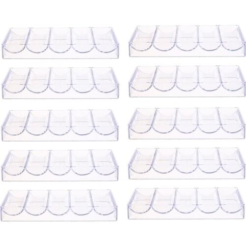 10 Pieces Transparent Acrylic Poker Chips Tray 100 Chips Storage Case for Party Home Casino Board Game No Lid