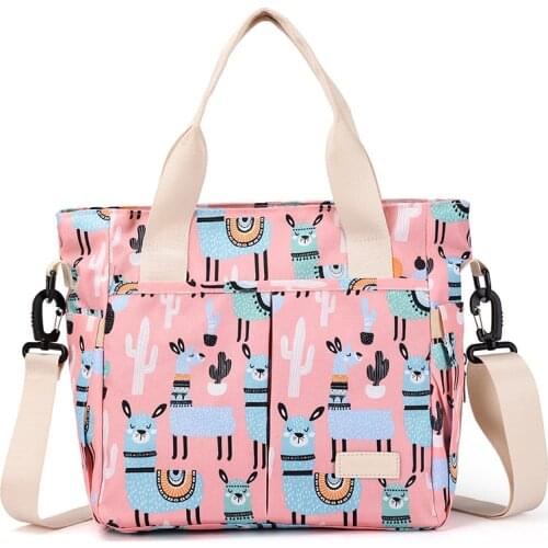 Alpaca and Cacti Cloth Bag for Women Practical Cartoon Printing Handbags Oxford Fashion Mummy Bag Fresh Shoulder Bag