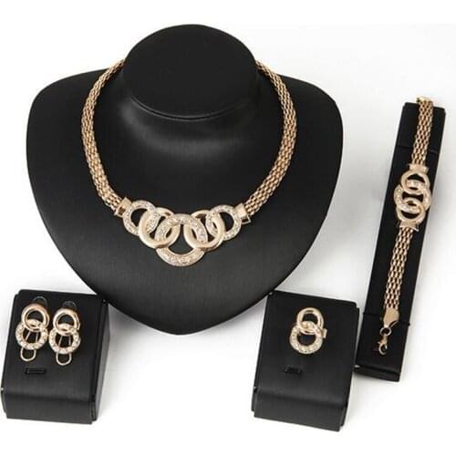 Bridal African Jewelry Sets Fashion Necklace Earrings Ring Zircon Bridesmaid Dubai Jewelry Sets for Women