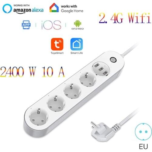 Universal Tuya Smart Power Strip WiFi Works With Alexa Google Home Multi Plug With 4 Sockets 3 USB Charging Ports Voice Control