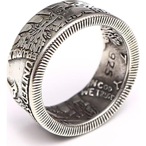 Vintage Silver color Exquisite Personality Coin Ring Handmade Ring Morgan Eagle Ring Retro Hand-made Mens Hip-hop Eagle Ring